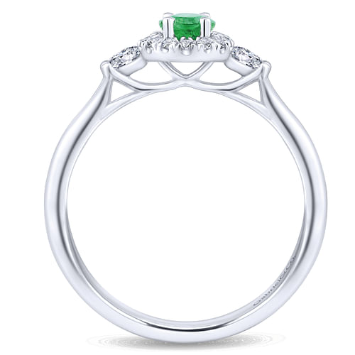 14K White Gold Oval Emerald and Diamond Halo Three Stone Ring - 0.25 ct - Shot 2