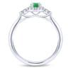 14K White Gold Oval Emerald and Diamond Halo Three Stone Ring - 0.25 ct