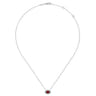 14K White Gold Oval Garnet and Diamond Halo Pendant Necklace - 0.14 ct