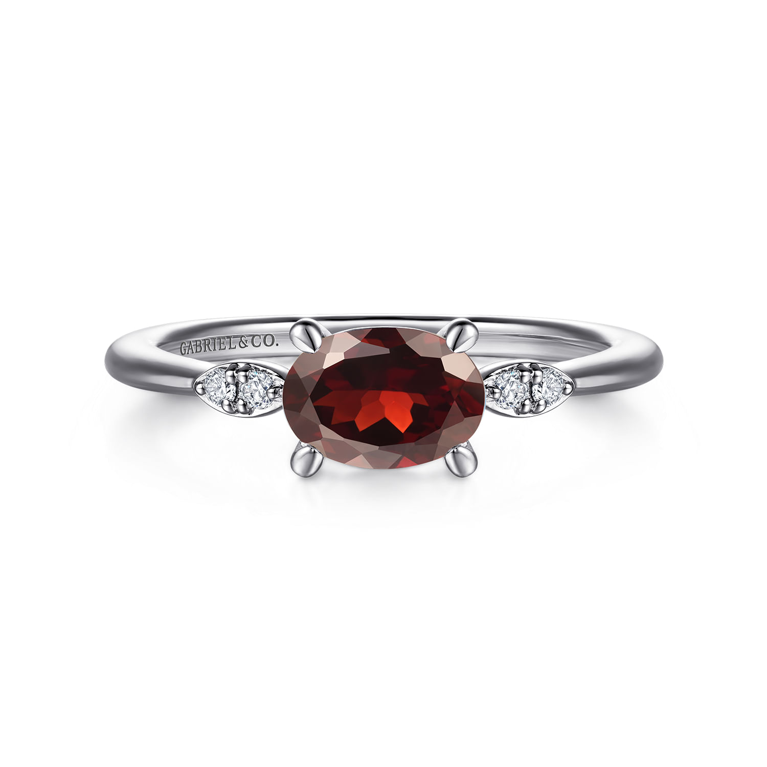 14K White Gold Oval Garnet and Diamond Ring