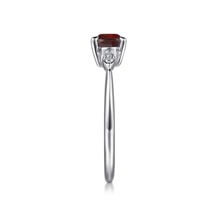 14K White Gold Oval Garnet and Diamond Ring