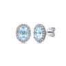 14K White Gold Oval Halo Aquamarine and Diamond Stud Earrings - 0.25 ct