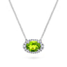 14K White Gold Oval Peridot and Diamond Halo Pendant Necklace - 0.14 ct