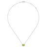 14K White Gold Oval Peridot and Diamond Halo Pendant Necklace - 0.14 ct