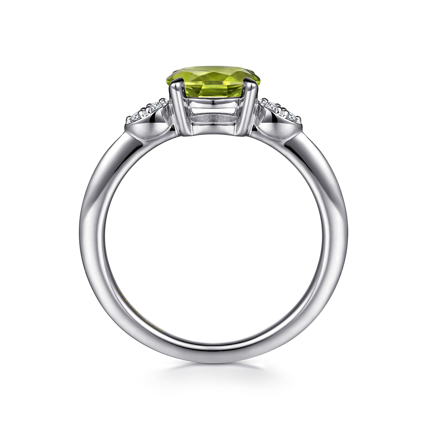 14K White Gold Oval Peridot and Diamond Ring