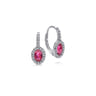 14K White Gold Oval Ruby and Diamond Halo Leverback Earrings - 0.2 ct