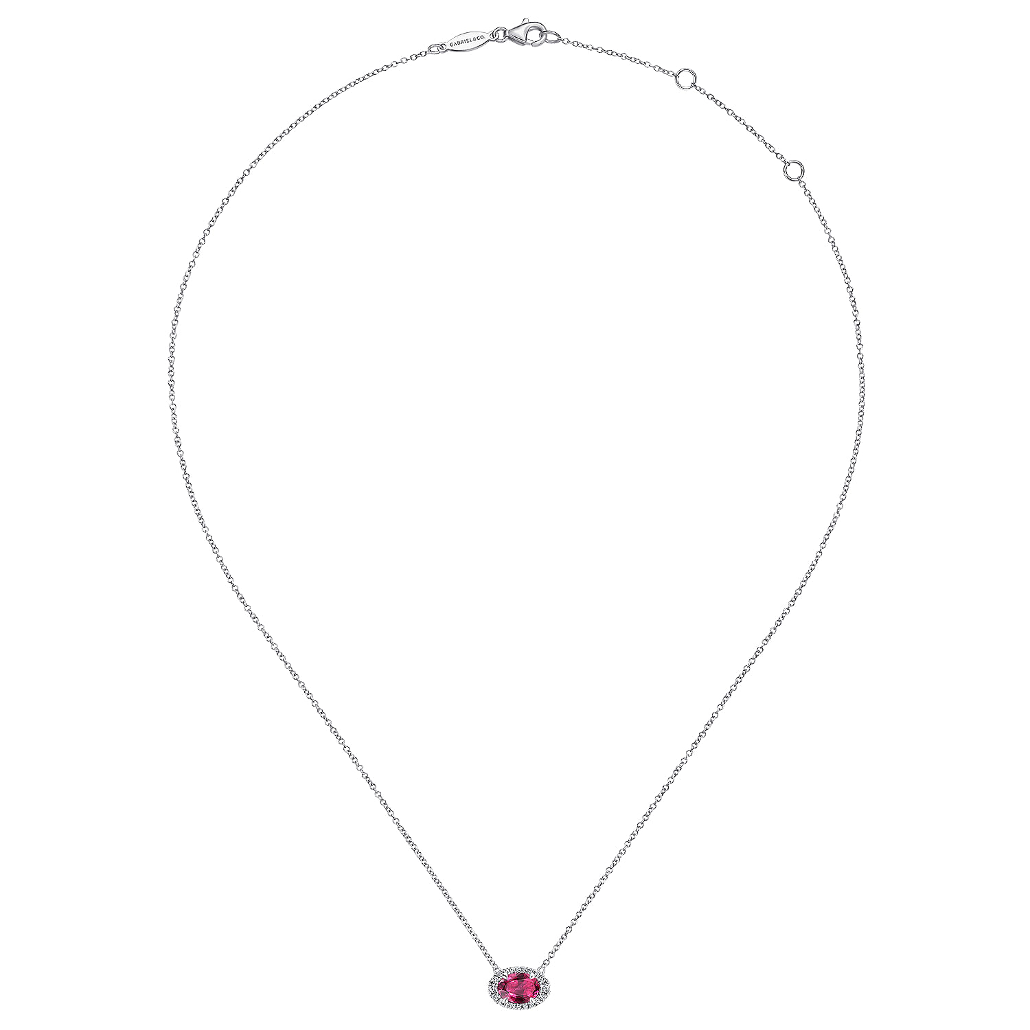 14K White Gold Oval Ruby and Diamond Halo Pendant Necklace - 0.12 ct - Shot 2