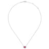 14K White Gold Oval Ruby and Diamond Halo Pendant Necklace - 0.12 ct