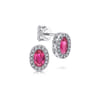 14K White Gold Oval Ruby and Diamond Halo Stud Earrings - 0.16 ct
