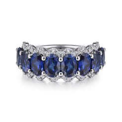 14K White Gold Oval Sapphire and Diamond Anniversary Band