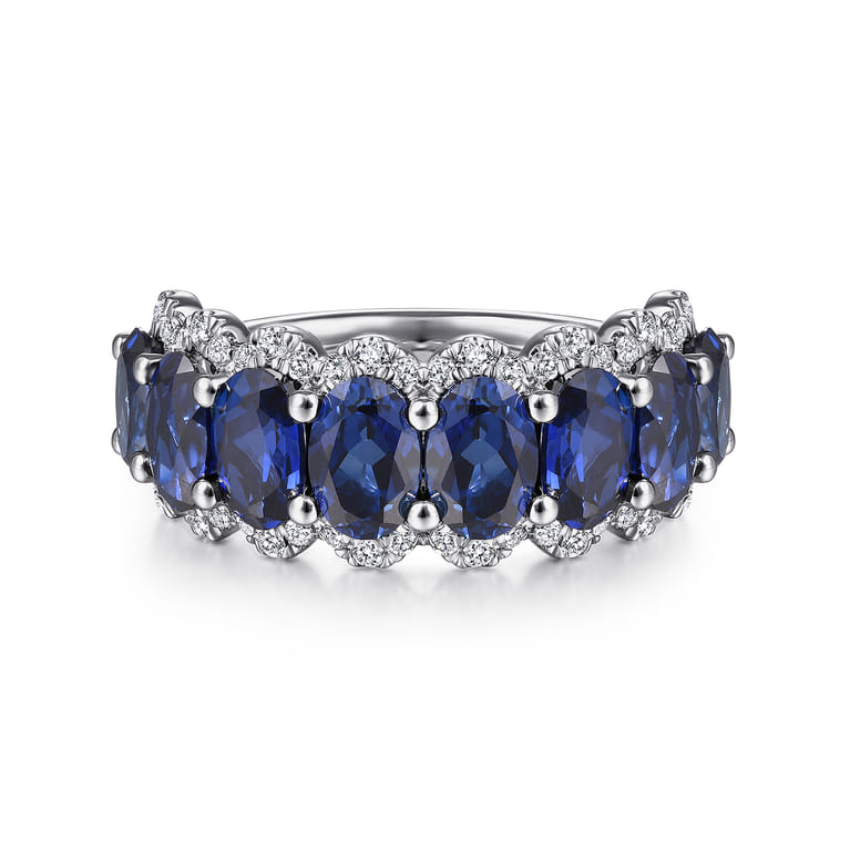 Fancy Wedding Ring in 14k White Gold with Oval Sapphire at Gabriel & Co. - Shot 1