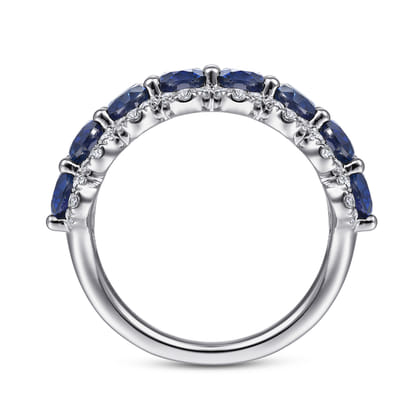 14K White Gold Oval Sapphire and Diamond Anniversary Band