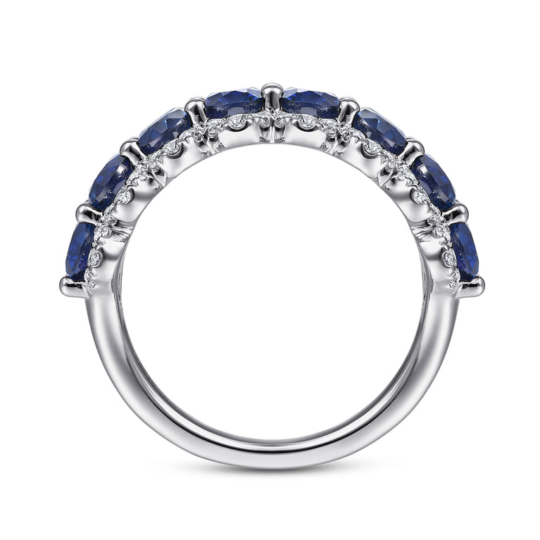 Fancy Wedding Ring in 14k White Gold with Oval Sapphire at Gabriel & Co. - Shot 2