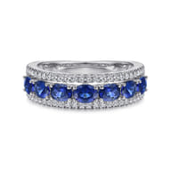 14K White Gold Oval Sapphire and Diamond Band