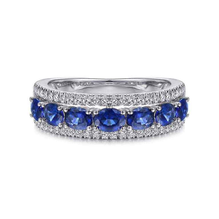 14K White Gold Oval Sapphire and Diamond Band - 0.3 ct - Shot 1