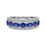 14K White Gold Oval Sapphire and Diamond Band - 0.3 ct