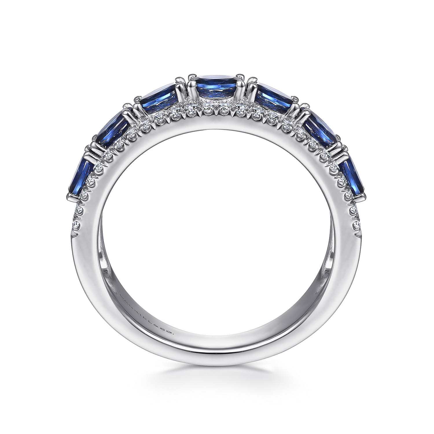 14K White Gold Oval Sapphire and Diamond Band - 0.3 ct - Shot 2