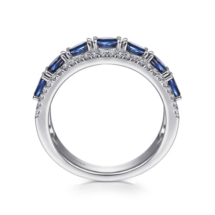 14K White Gold Oval Sapphire and Diamond Band