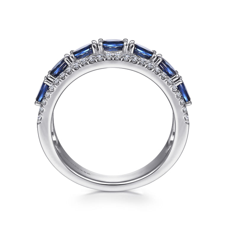 14K White Gold Oval Sapphire and Diamond Band - 0.3 ct - Shot 2