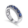 14K White Gold Oval Sapphire and Diamond Band - 0.3 ct