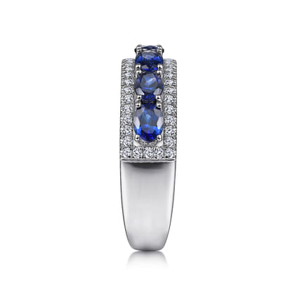 14K White Gold Oval Sapphire and Diamond Band