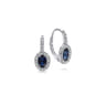 14K White Gold Oval Sapphire and Diamond Halo Leverback Earrings - 0.2 ct