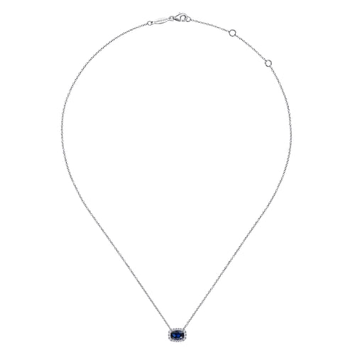 14K White Gold Oval Sapphire and Diamond Halo Pendant Necklace - 0.15 ct - Shot 2