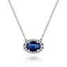 14K White Gold Oval Sapphire and Diamond Halo Pendant Necklace - 0.12 ct
