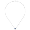 14K White Gold Oval Sapphire and Diamond Halo Pendant Necklace - 0.12 ct