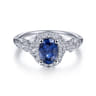 14K White Gold Oval Sapphire and Diamond Halo Ring - 0.33 ct