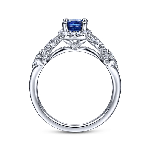 14K White Gold Oval Sapphire and Diamond Halo Ring - 0.33 ct - Shot 2