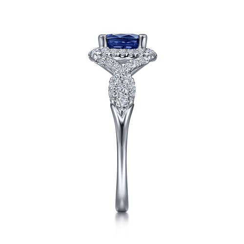 14K White Gold Oval Sapphire and Diamond Halo Ring - 0.33 ct - Shot 4