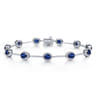 14K White Gold Oval Sapphire and Diamond Halo Station Tennis Bracelet - 0.76 ct