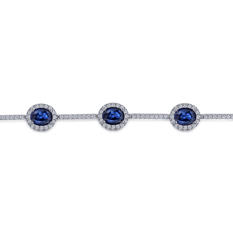 14K White Gold Oval Sapphire and Diamond Halo Station Tennis Bracelet - 0.76 ct - Shot 2