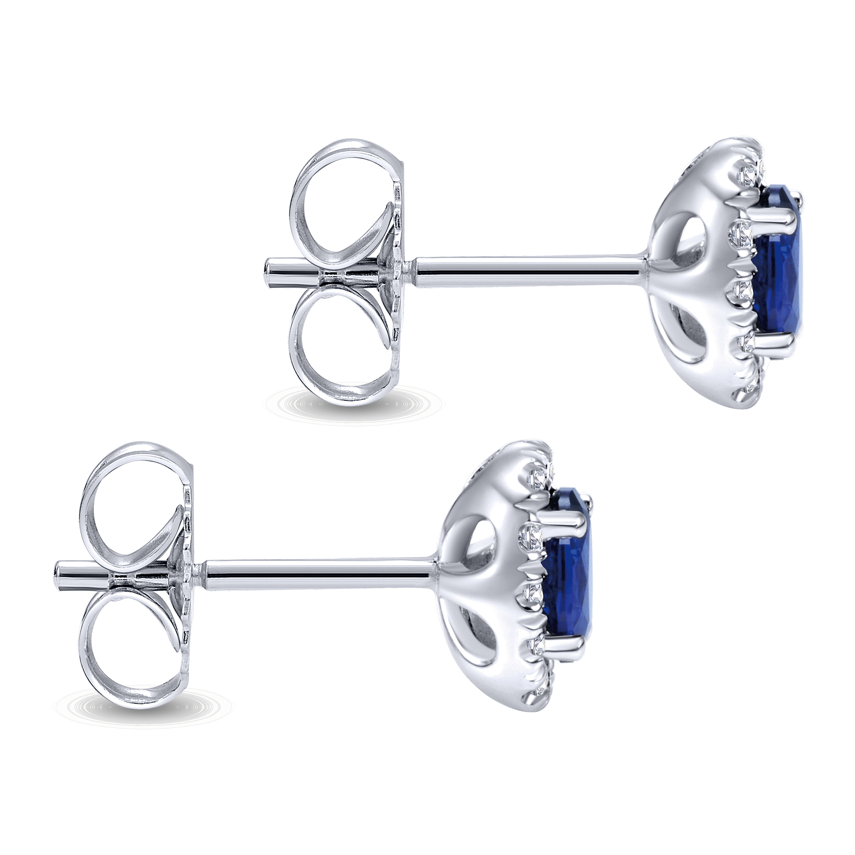 14K White Gold Oval Sapphire and Diamond Halo Stud Earrings - 0.18 ct - Shot 3