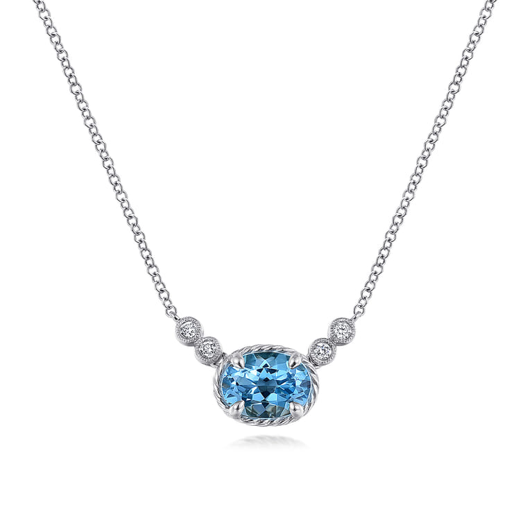 14K White Gold Oval Swiss Blue Topaz Pendant Necklace with Diamond Accents - 0.06 ct - Shot 1