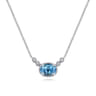 14K White Gold Oval Swiss Blue Topaz Pendant Necklace with Diamond Accents - 0.06 ct