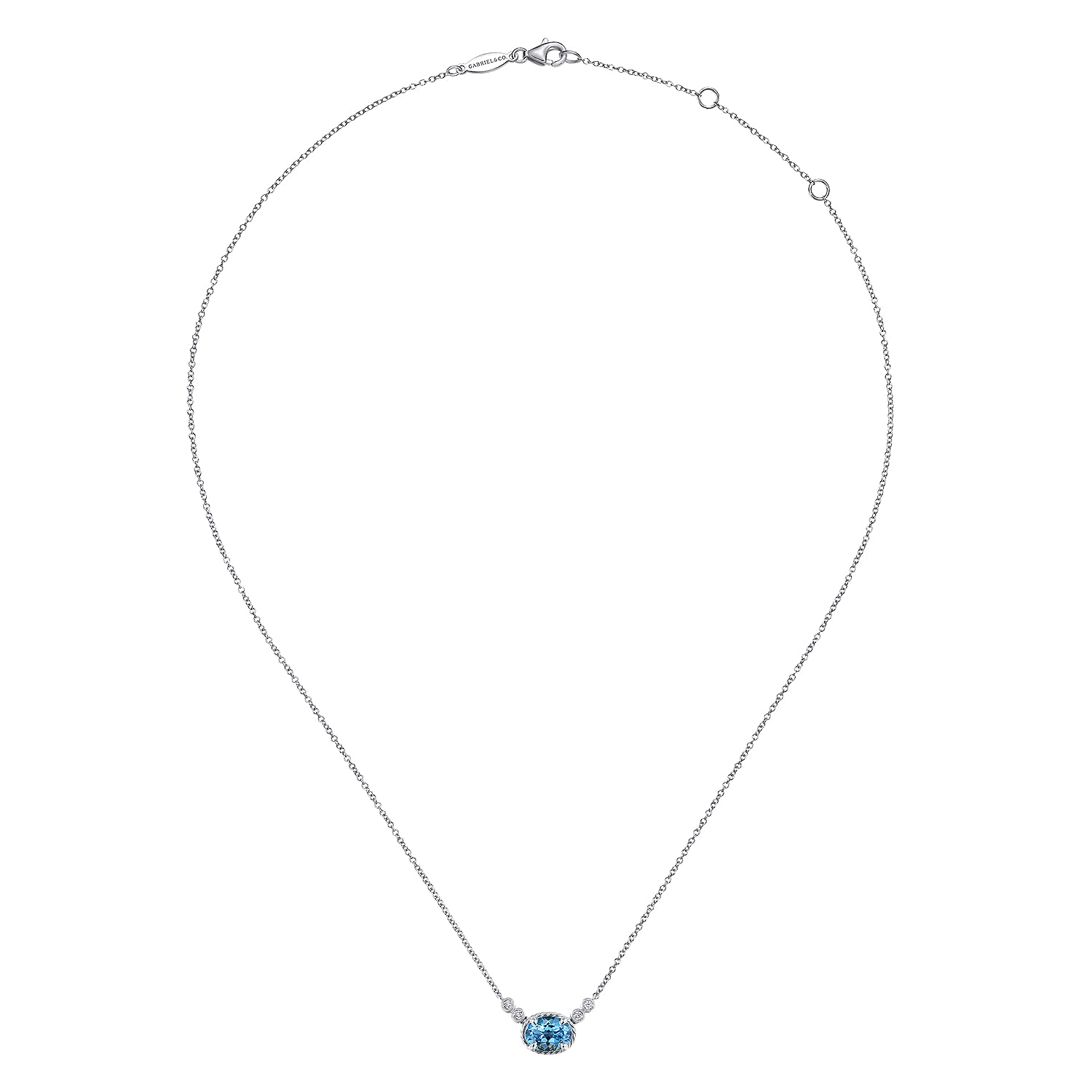 14K White Gold Oval Swiss Blue Topaz Pendant Necklace with Diamond Accents - 0.06 ct - Shot 2