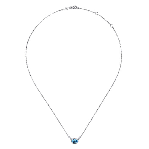 14K White Gold Oval Swiss Blue Topaz Pendant Necklace with Diamond Accents - 0.06 ct - Shot 2