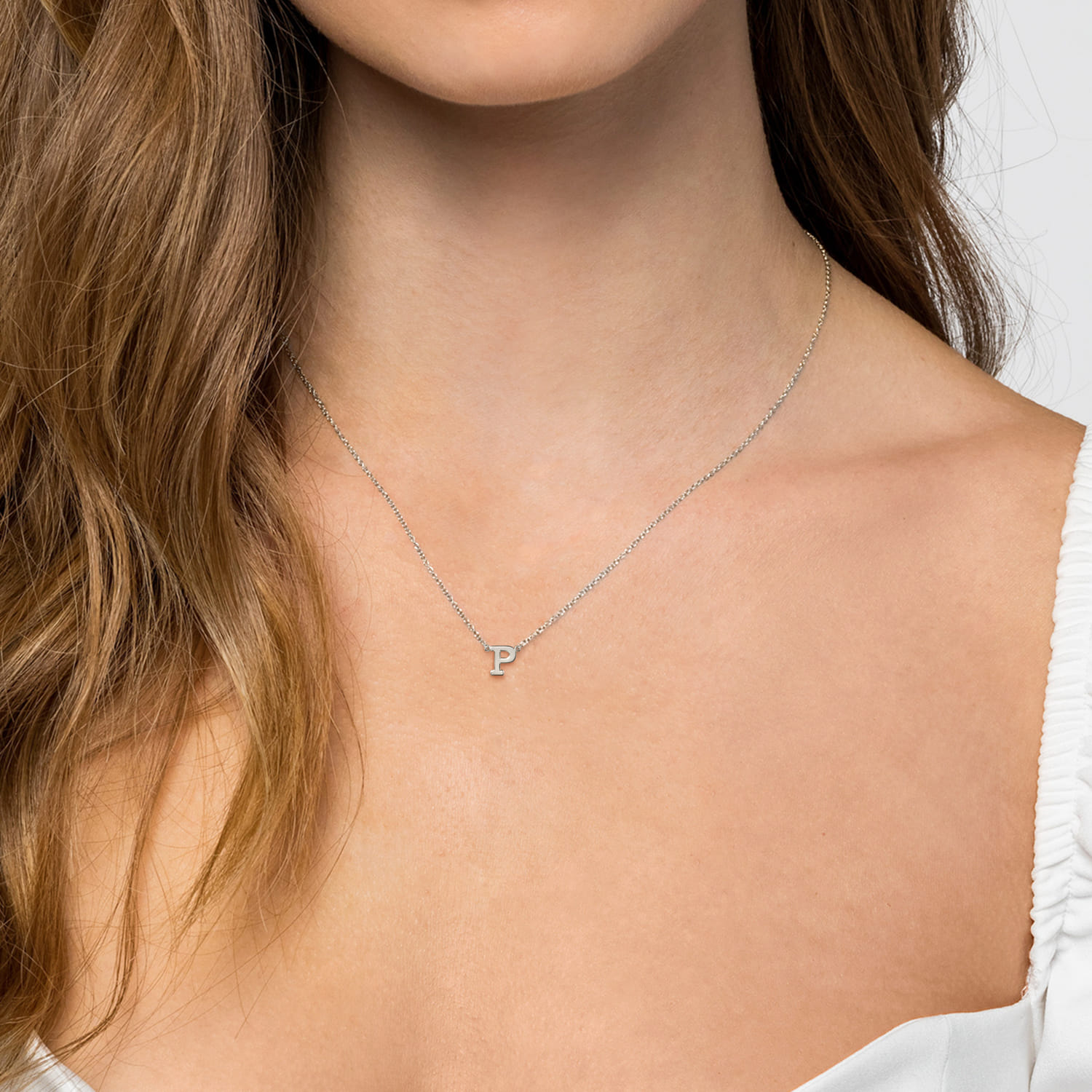 14K White Gold P Initial Necklace - Shot 3