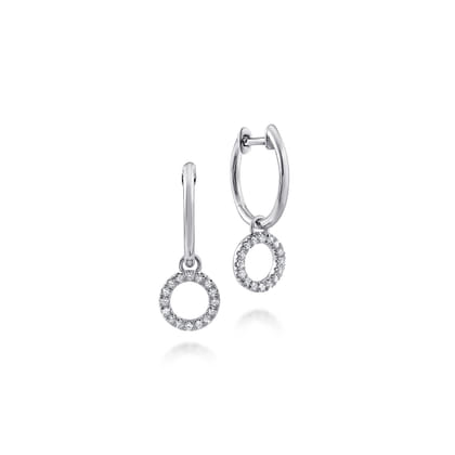 14K White Gold Pave 10mm Diamond Loop Huggie Drop Earrings