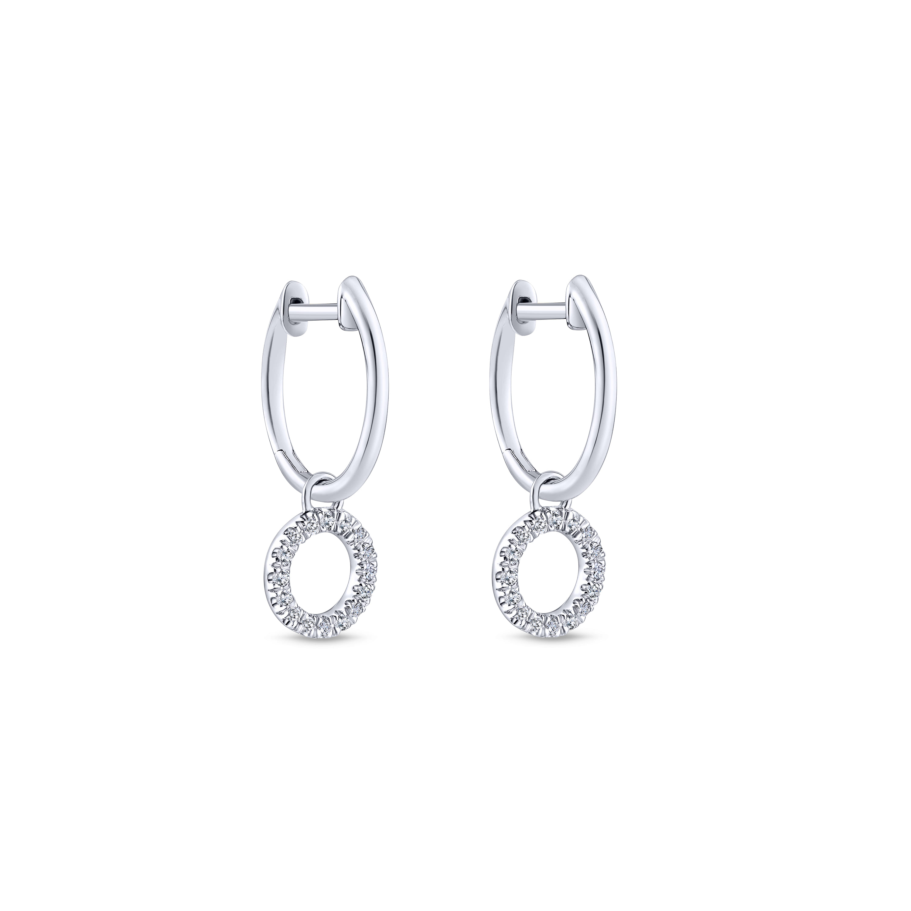 14K White Gold Pave 10mm Diamond Loop Huggie Drop Earrings - 0.12 ct - Shot 2