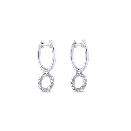 14K White Gold Pave 10mm Diamond Loop Huggie Drop Earrings