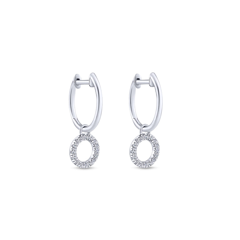 14K White Gold Pave 10mm Diamond Loop Huggie Drop Earrings - 0.12 ct - Shot 2