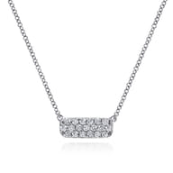 14K White Gold Pave Diamond Bar Necklace
