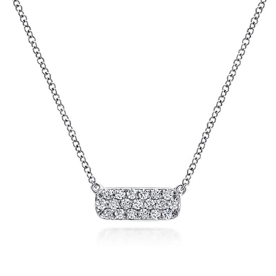 14K White Gold Pave Diamond Bar Necklace
