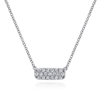 14K White Gold Pave Diamond Bar Necklace