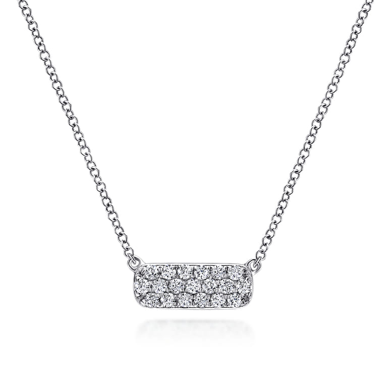 14K White Gold Pave Diamond Bar Necklace - 0.19 ct - Shot 1