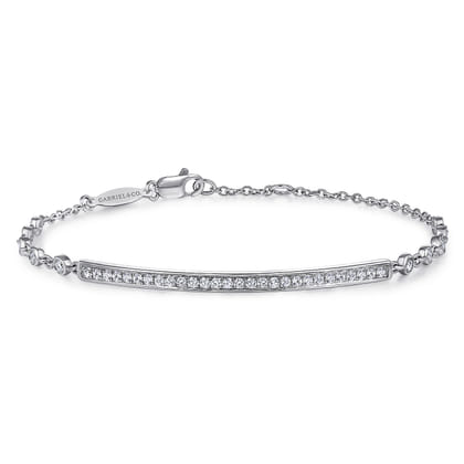 14K White Gold Pave Diamond Bar Tennis Bracelet