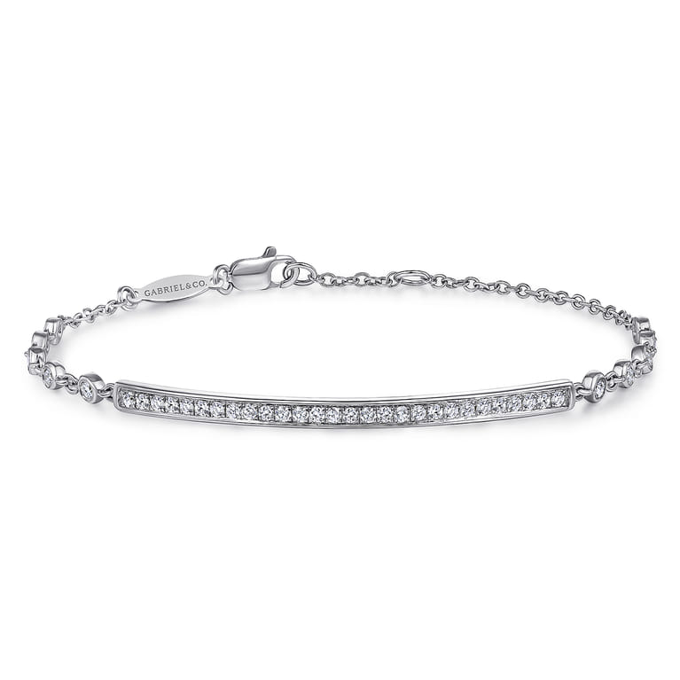 14K White Gold Pave Diamond Bar Tennis Bracelet - 0.4 ct - Shot 1